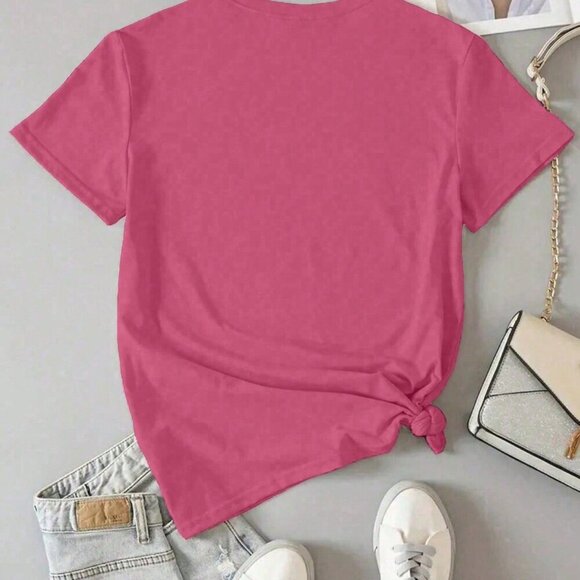 Hot Pink Casual Womens MAKE HEAVEN CROWDED Tshirt - Picture 2 of 3